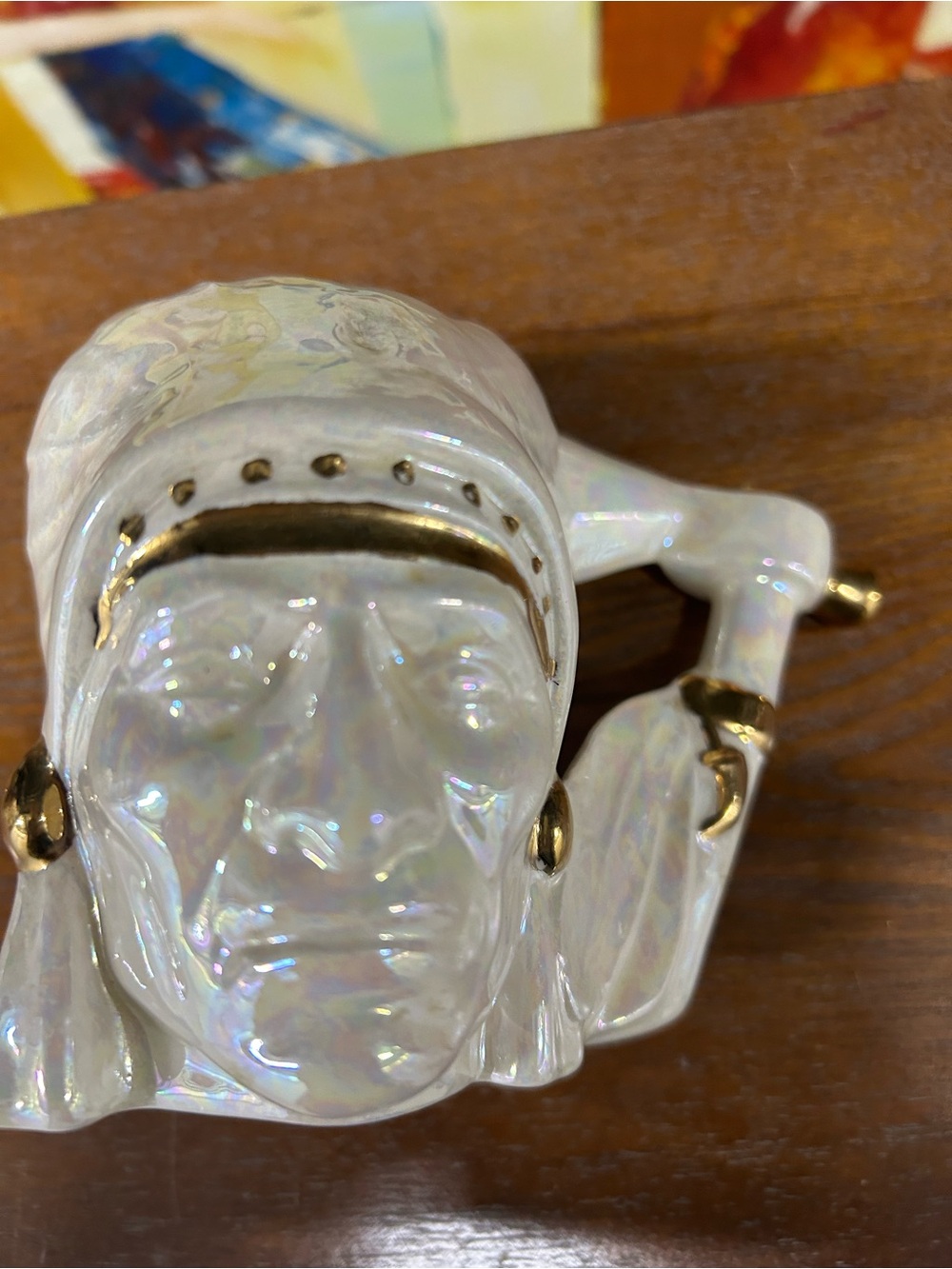 Iridescent White Ceramic Head Sculpture with Gold Accents - Home Accent